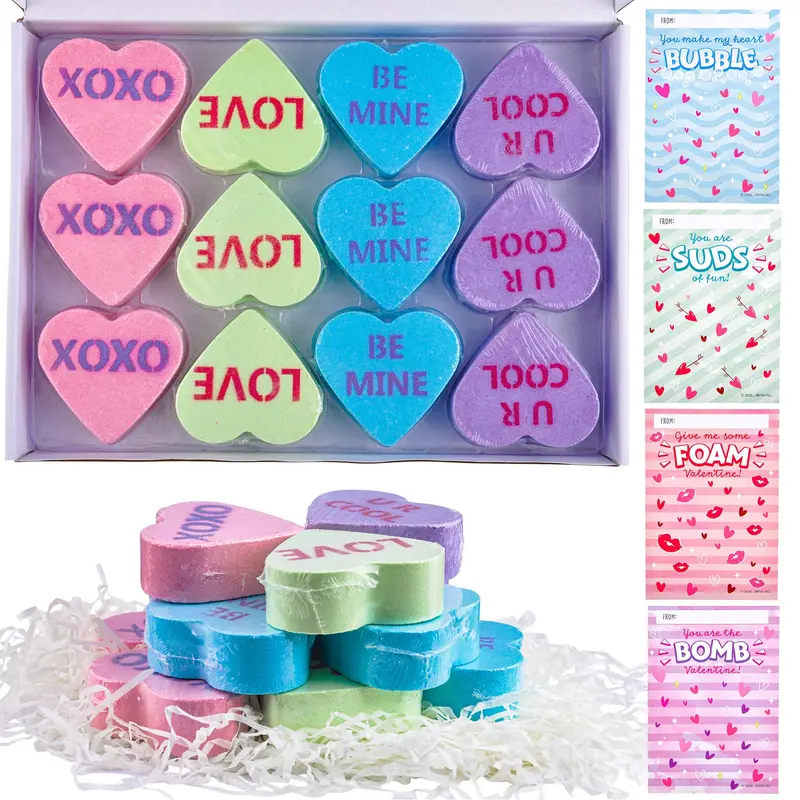JOYIN – 12 Bombes de Bain Cœur avec Cartes pour Saint-Valentin et Cadeaux pour Enfants