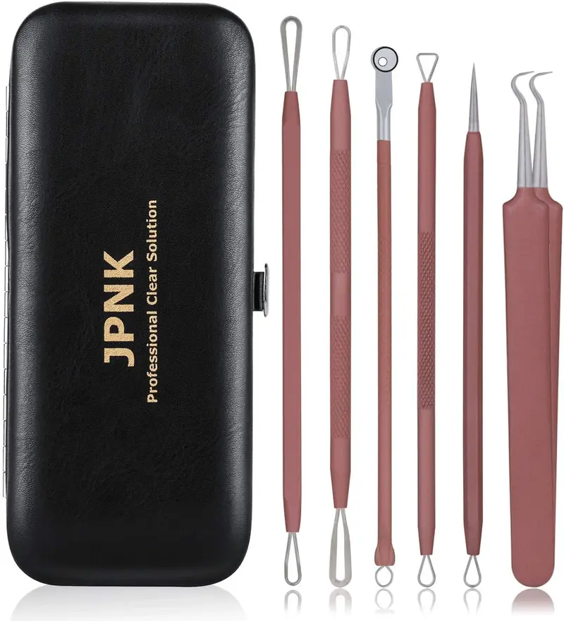 JPNK Outil d’extraction des comédons – Kit 6 pièces avec étui en cuir