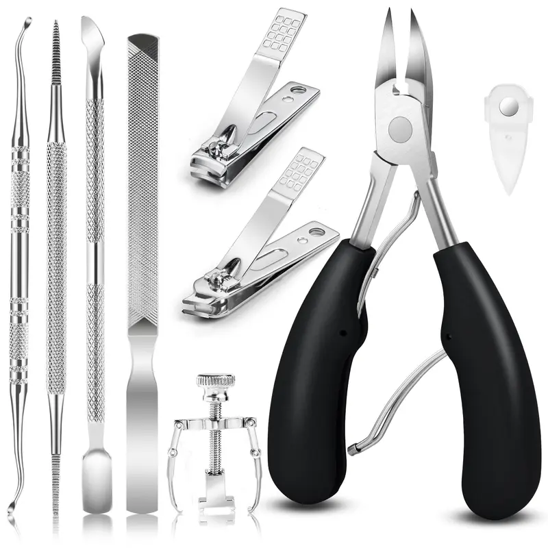 JTIEO – Lot de 9 coupe-ongles pour orteils, kit anti-ongles incarnés, outils professionnels pour ongles épais (noir)