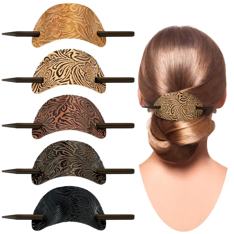 Juinte – 5 barrettes en faux cuir ovales, accessoires cheveux vintage