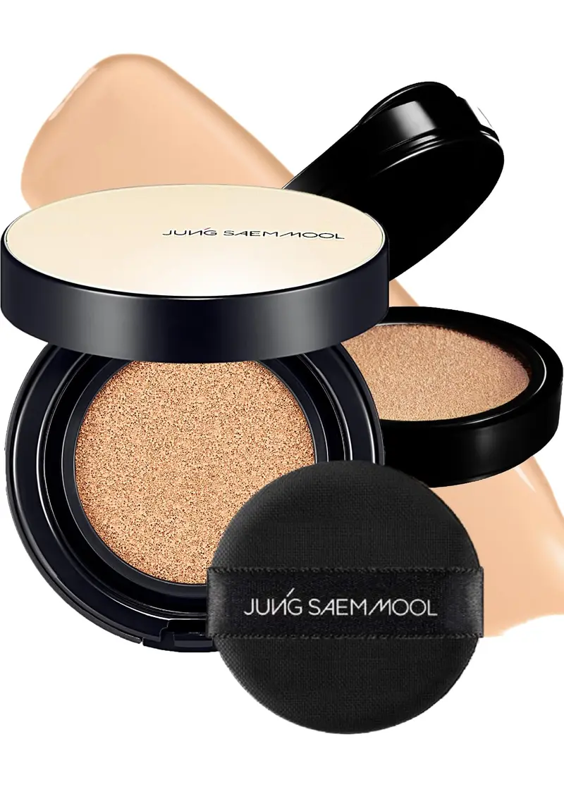 JUNG SAEM MOOL Essential Skin Nuder – Fond de teint cushion longue tenue 24H, fini semi-mat clair – Recharge incluse