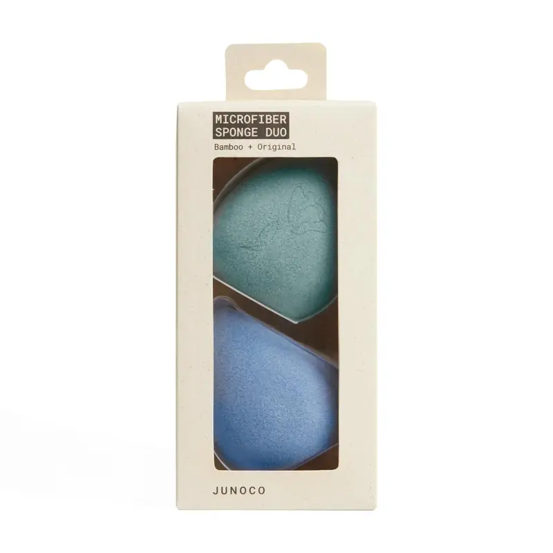 JUNO & Co. Eponge Maquillage Microfibre Double Couche – Bleu et Vert