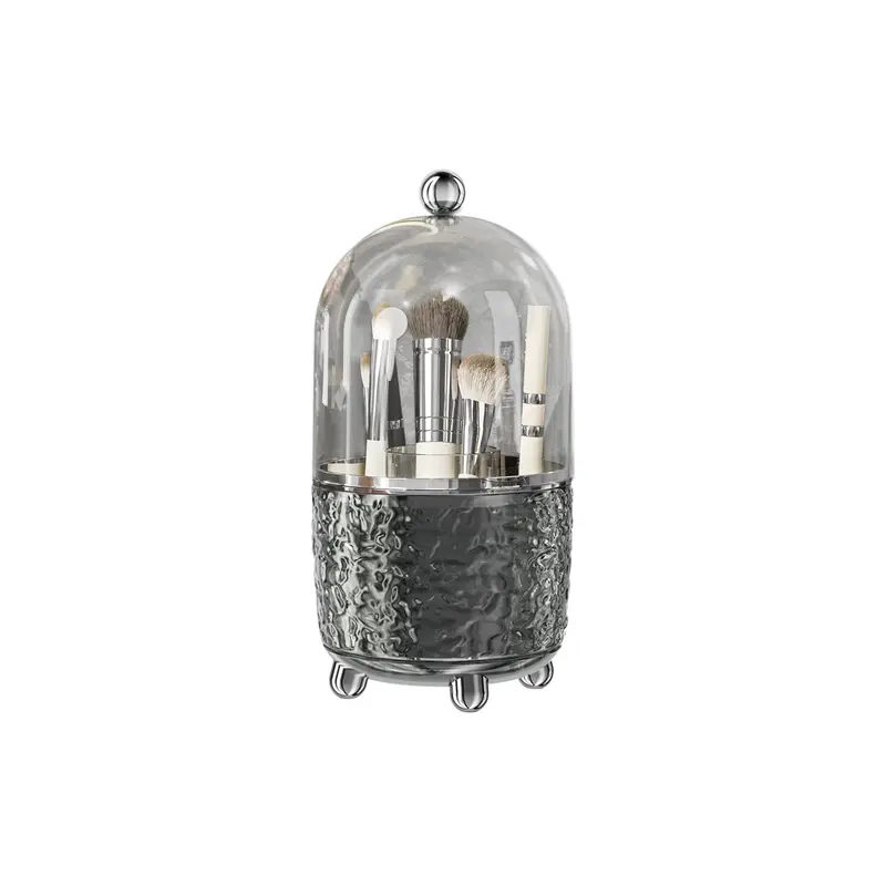 Jupiter Warrior — Porte-pinceaux rotatif 360° avec couvercle, Organisateur cosmétique anti-poussière (Gris)