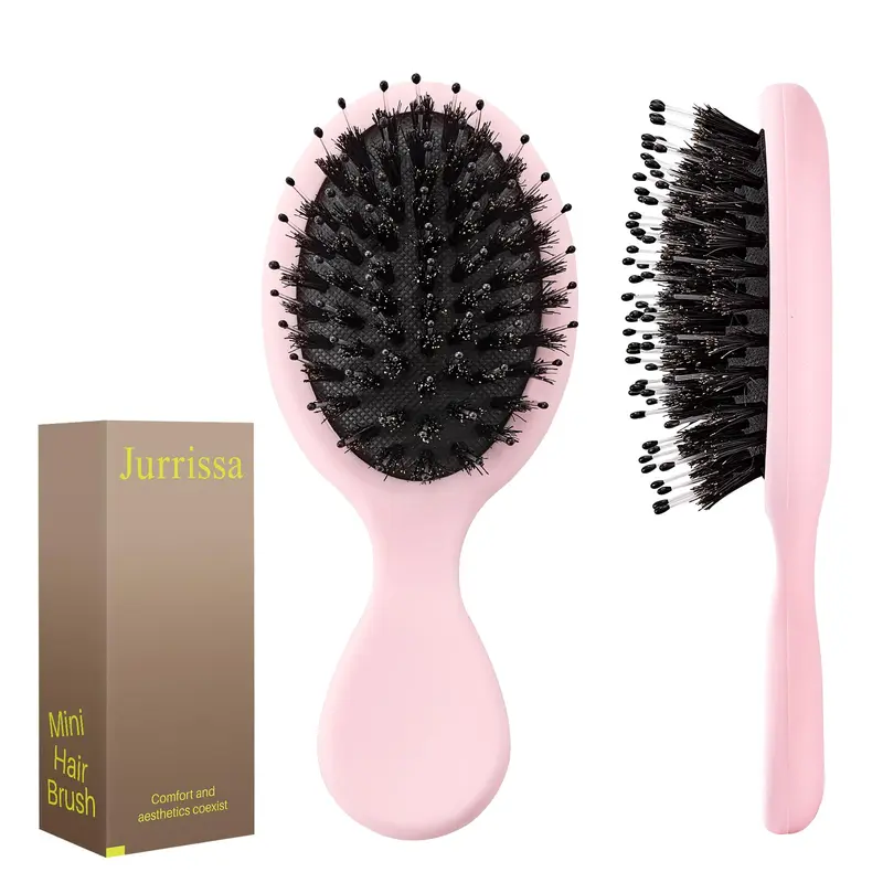 Jurrissa Mini Brosse à Poils de Sanglier – Voyage Rose, Compacte et Douce pour Tous Types de Cheveux