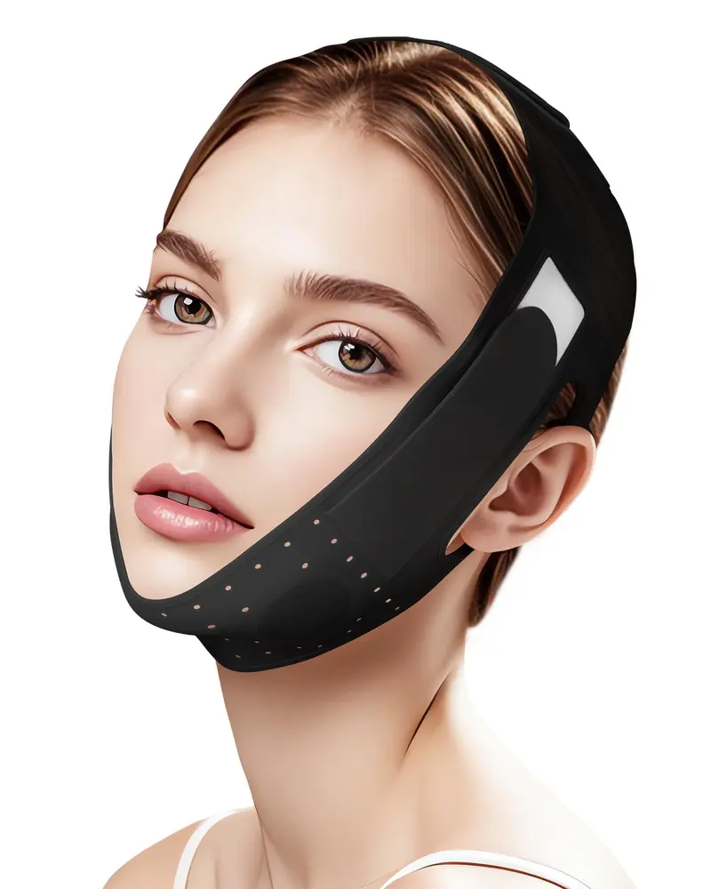 JUSMORE V-Line Sculpting – Bande silicone pour ligne mandibulaire et double menton (23–27 pouces) Noir mat