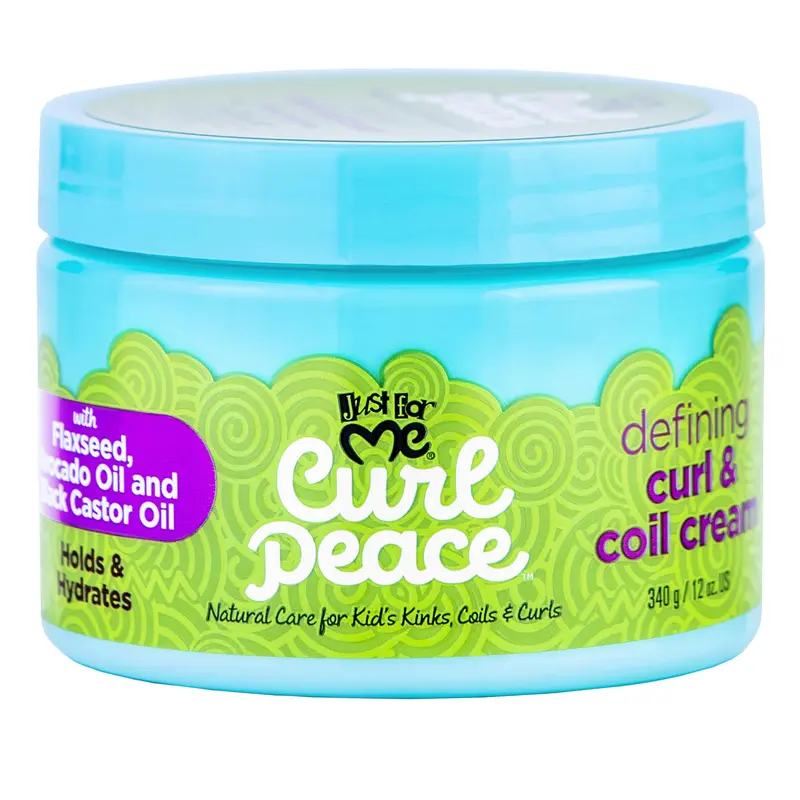 Just For Me Curl Peace Définition – Crème Boucles et Spirales, Hydratation légère, Huile de Lin, Avocat et Ricin, Sans Cruauté, 12 oz