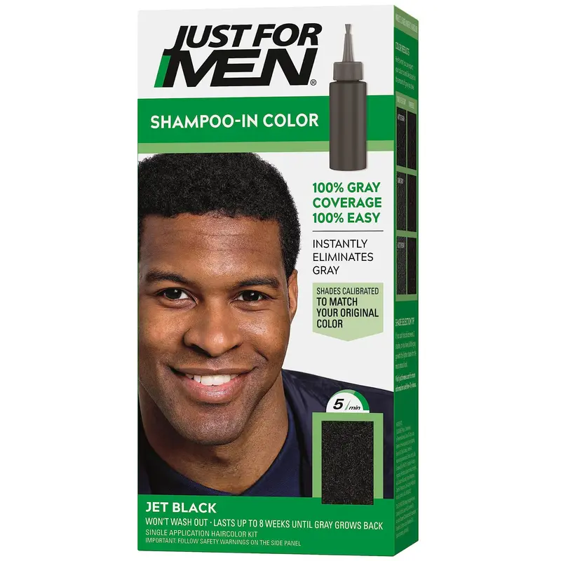 Just For Men Shampoo-In Color Jet Noir – Coloration Homme rapide (5 min), sans ammoniac, kératine et vitamine E