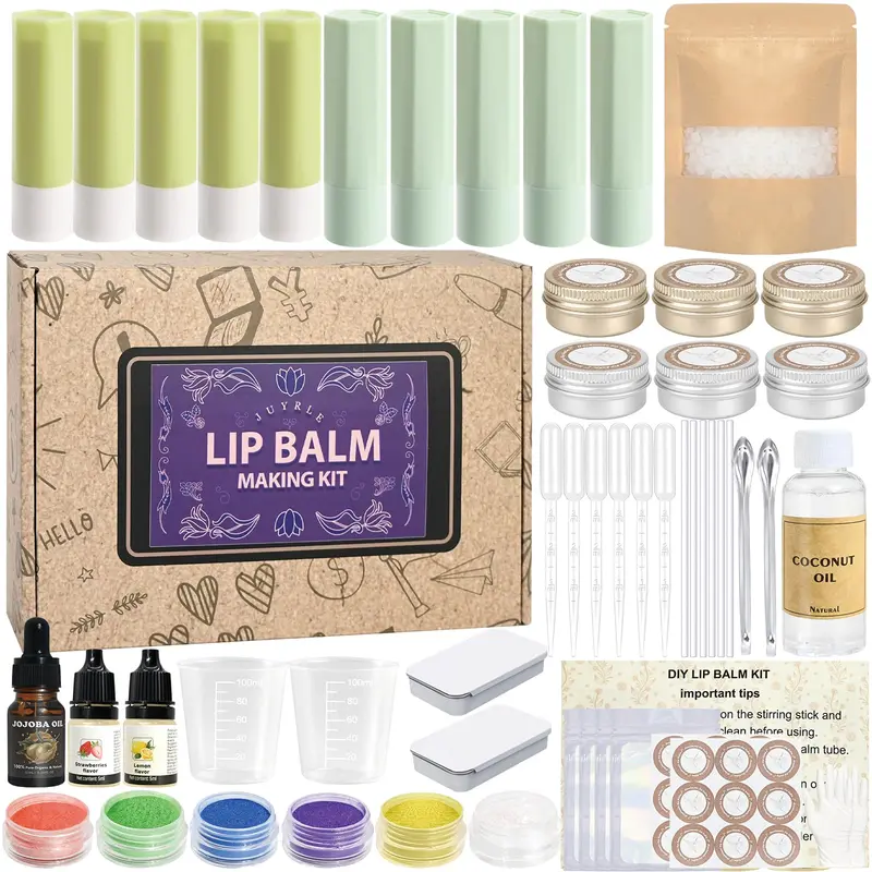 JUYRLE Kit de fabrication de baume à lèvres – coco, cire d'abeille et huile de jojoba