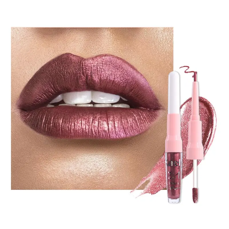 Kaely 2-en-1 Crayon Lèvres et Rouge Métallique Rouge Vin Sombre – Waterproof, Longue Tenue, Vegan