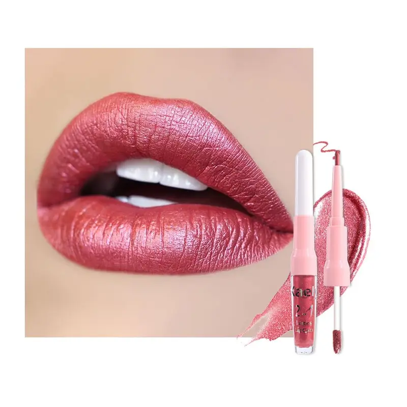 Kaely 2 en 1 Rouge Métallique Mauve et Crayon Lèvres – Crayon & Rouge Métallique Waterproof Végane