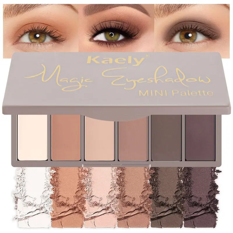 Kaely Palette Yeux 6 Couleurs Mini Nude — Teintes Neutres, Résistantes à l'Eau, Fini Mat, Végan & Sans Cruauté