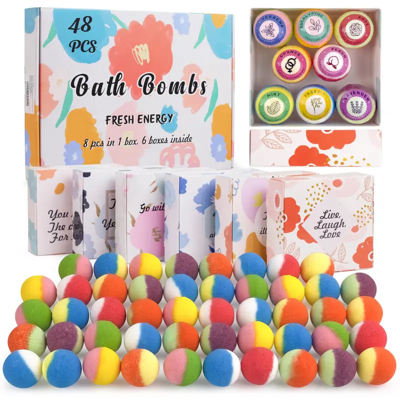 Kainga Recka | 48 Bombes de Bain Naturelles et Organiques – Relaxation et Bien-Être | Coffret Cadeau