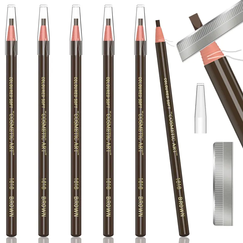 KAIQIKAIXI Kit Sourcils Marron Foncé Waterproof – Ensemble 6 Crayons Sourcils Imperméables, 5 Coloris