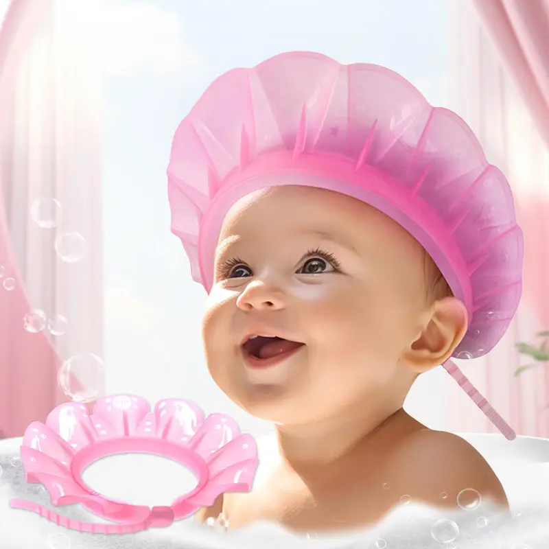 kair Capuchon de bain Bébé et Enfant – Silicone Doux, Ajustable en 12 Tailles, Protection Yeux et Oreilles (Rose, 12,5"-19")