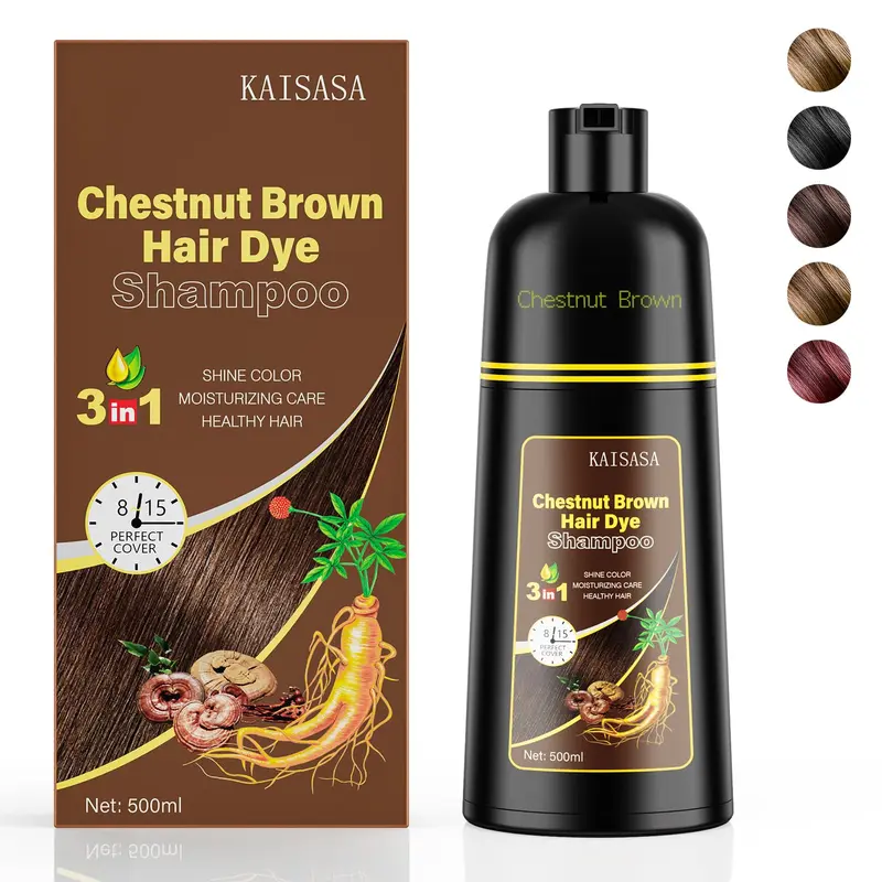 KAISASA Shampoing Colorant 3 en 1 – Brun Châtain pour Cheveux Gris, 500 ml