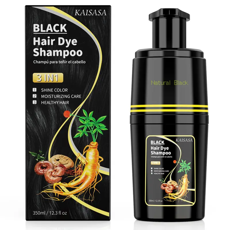 KAISASA Shampoing-teinture 3-en-1 pour cheveux noirs – Couverture des cheveux gris et soin naturel à base d'herbes
