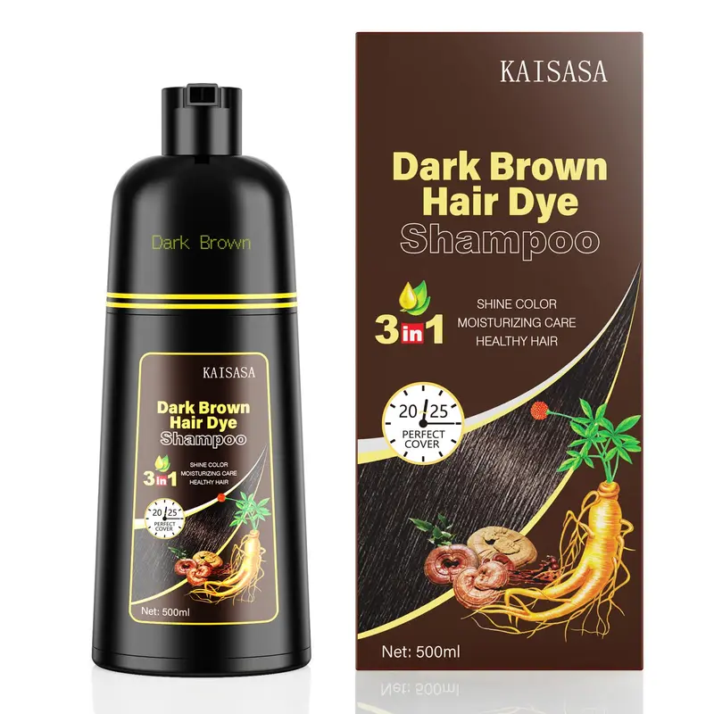 KAISASA Shampooing Colorant Brun Foncé 3 en 1 – Couleur, Soin et Nettoyage (500 ml)