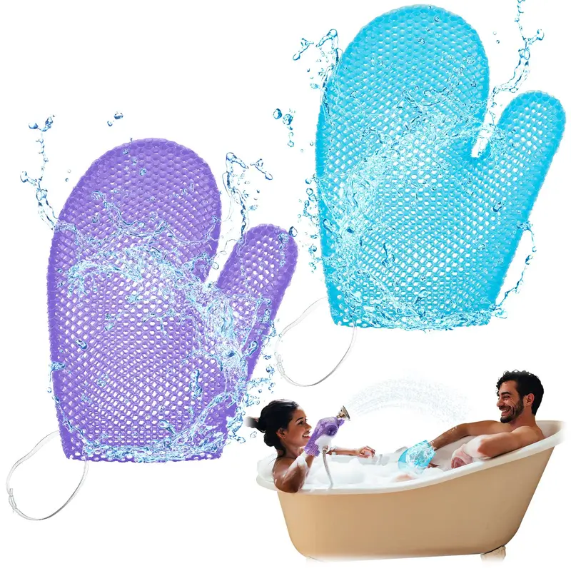Karenhi – Lot de 2 Gants Exfoliants Miel hexagonal (bleu et violet)