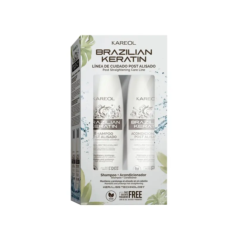Kareol Kit Post-Lissage Brésilien — Shampoing Sans Sulfate, Après-Shampoing, Contrôle des Frisottis, Formule Végan