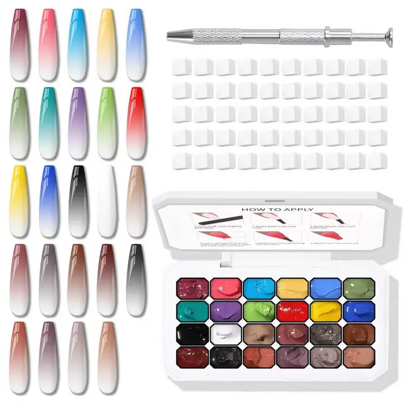 Karroy Gel Ongulaire 24 Couleurs — Ombre, Fleurs et Dégradé, UV/LED, Sans Essuyage