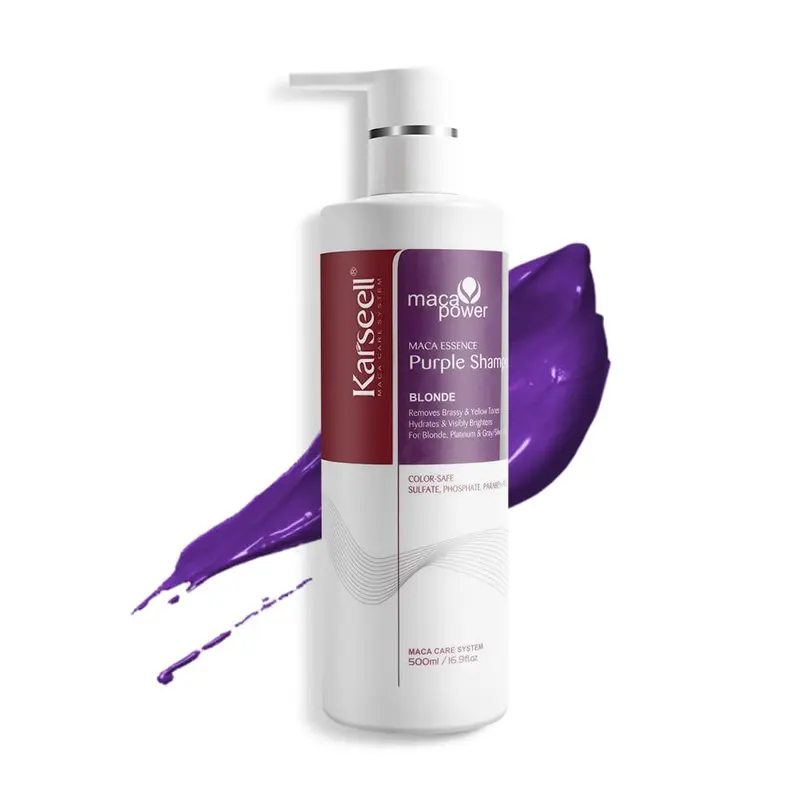 Karseell Shampoing Violet – Cheveux Blonds et Argentés, Neutralise les Tons Jaunes et Cuivrés, 500 ml