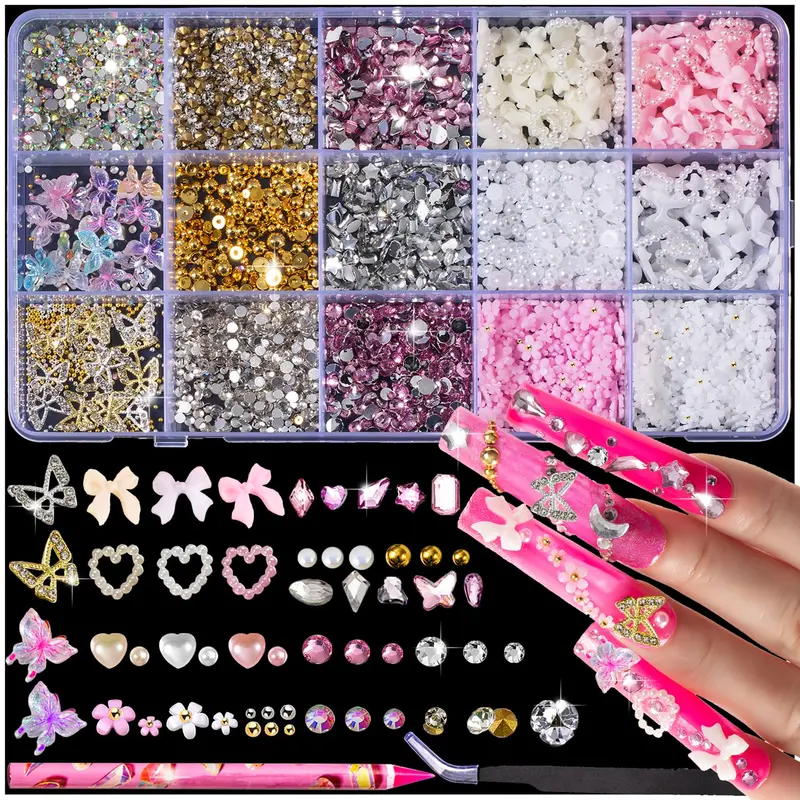 Kasither – Kit 10000 pièces Charms et Gemmes Ongles