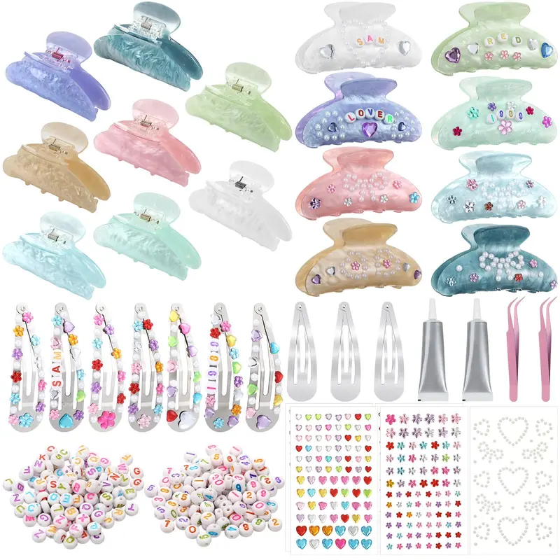Kathfly — Ensemble DIY 8 Pinces à Cheveux en Acrylique avec Lettres, Charmes et Stickers
