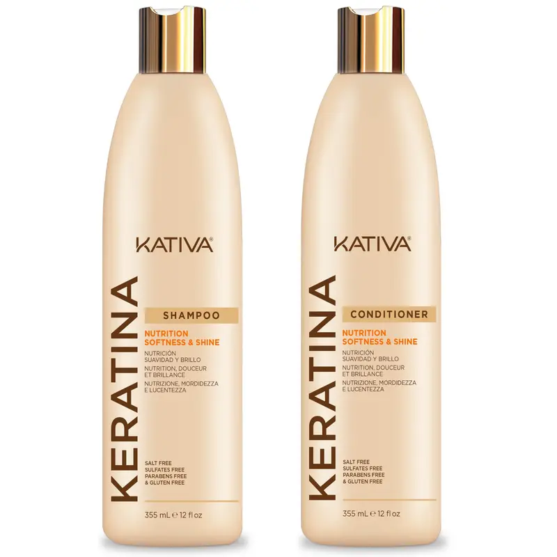 KATIVA kératine – Pack shampoing et après-shampoing (2x355 ml) sans sulfates