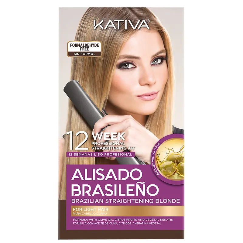 KATIVA Kit Défrisage Brésilien Blond — 12 Semaines à Domicile, Lissage et Brillance