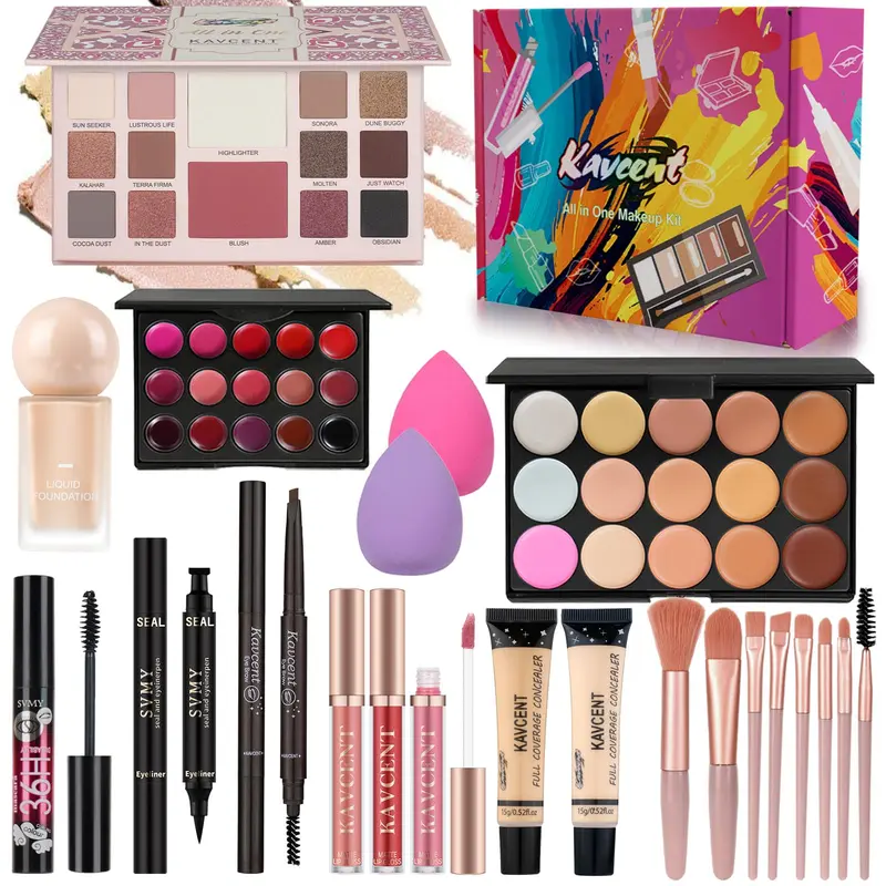 KAVCENT Coffret Maquillage Tout-en-Un – Palette Yeux, Fond de Teint & Plus