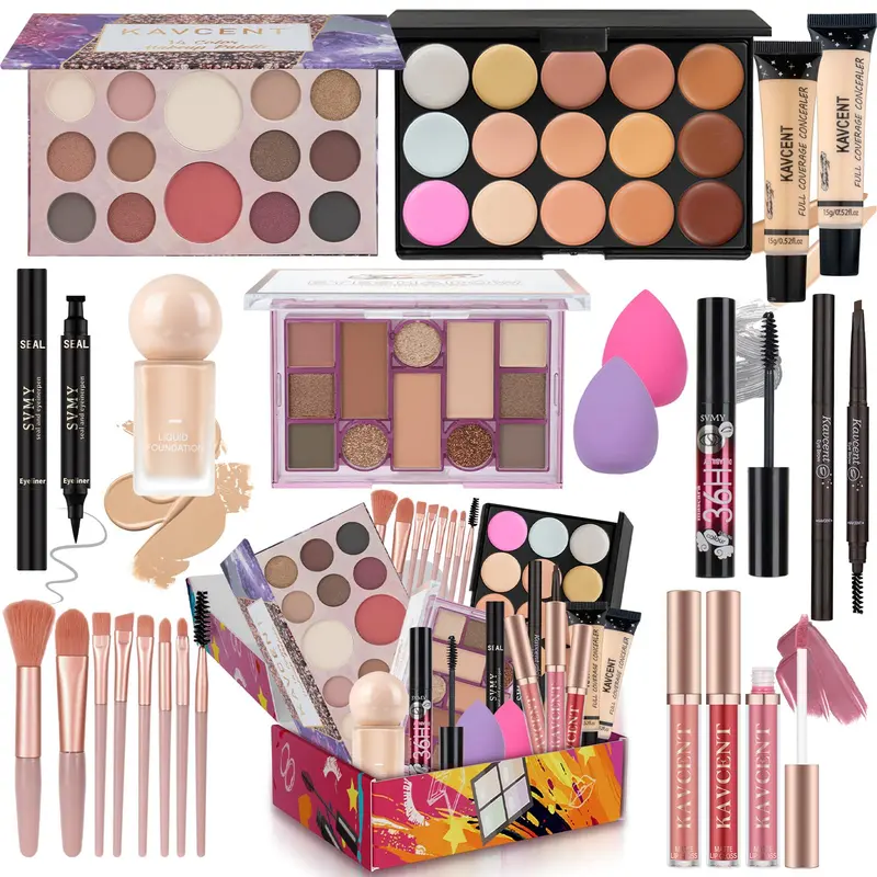 KAVCENT Kit Maquillage Adolescentes — Ensemble Complet Teint Yeux et Lèvres | Cadeau Noël