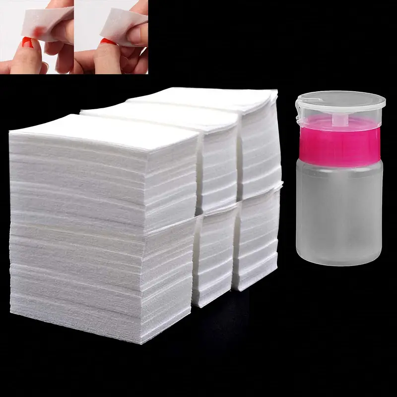Kavya – Coton pour ongles 1000 pièces et bouteille pompe démaquillage – lingettes sans peluches