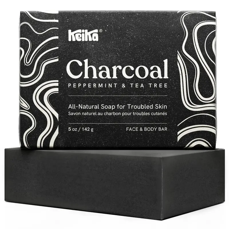 Keika Savon Charbon Noir – Bar pour Visage et Corps, Naturel, Triple Moulé, 5 oz