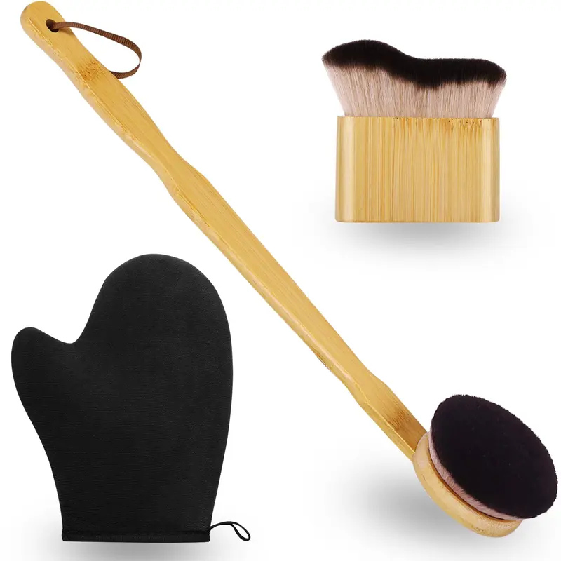 KELILO – Gant Auto-Bronzant 3 en 1, Brosse Kabuki et Applicateur Dos pour Bronzage à Domicile