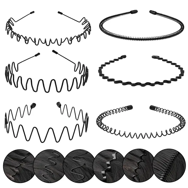 KELUBATU Bandeaux Métalliques pour Hommes et Femmes – Anti-glissement, Ajustables, Pack de 6, Noir