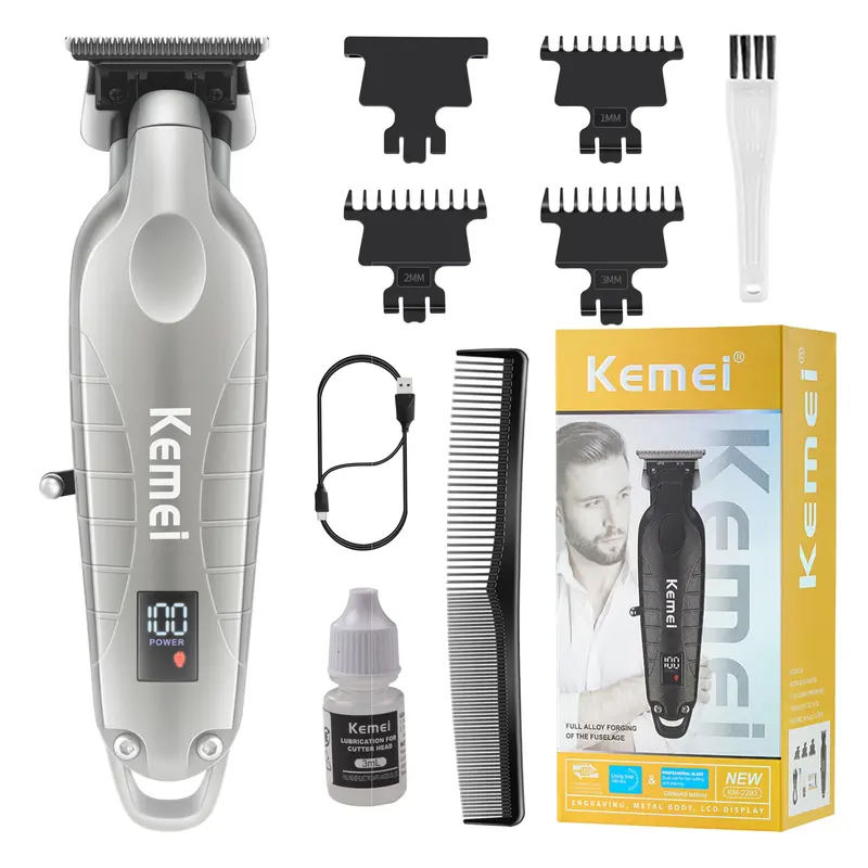 KEMEI 2293 Tondeuse Barbe et Cheveux – Lame T zéro-écart, Sans Fil
