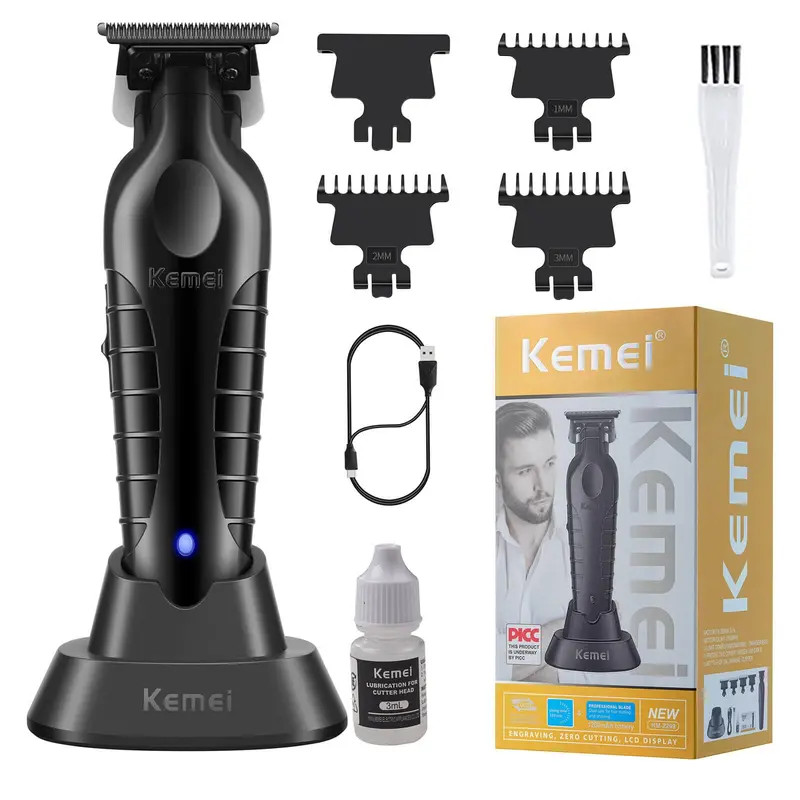 KEMEI 2299 Tondeuse avec lame en T sans écart – Socle de recharge et autonomie jusqu'à 180 min