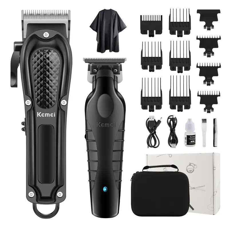 KEMEI Tondeuse professionnelle sans fil pour hommes – Ensemble complet de coupe et taille-bordures