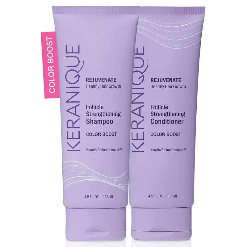 Keranique Shampoing et Après-Shampoing Protéger-Couleur — Couleur durable pour cheveux fins et colorés, sans sulfates, protection UV