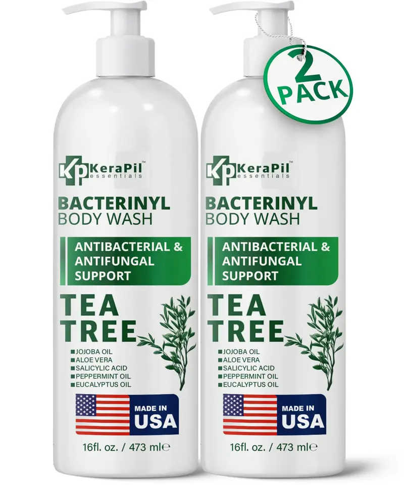 KERAPIL Bacterinyl Gel Douche à l’Huile d’Arbre à Thé – Antibactérien et antifongique, fabriqué aux États-Unis (16 onces liquides x 2)