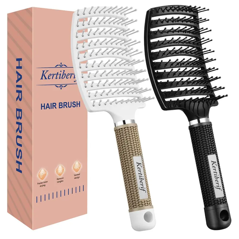 Kertiberif – Lot de 2 Brosses Demelantes Ventilees pour Cheveux Boucles et Epais