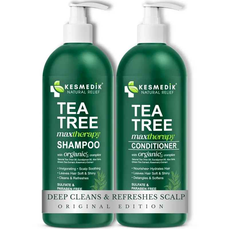 KESMEDIK Shampoing et Après-Shampoing Tea Tree Oil MaxTherapy – Clarifiant, Apaise le Cuir Chevelu, 2 × 473 ml
