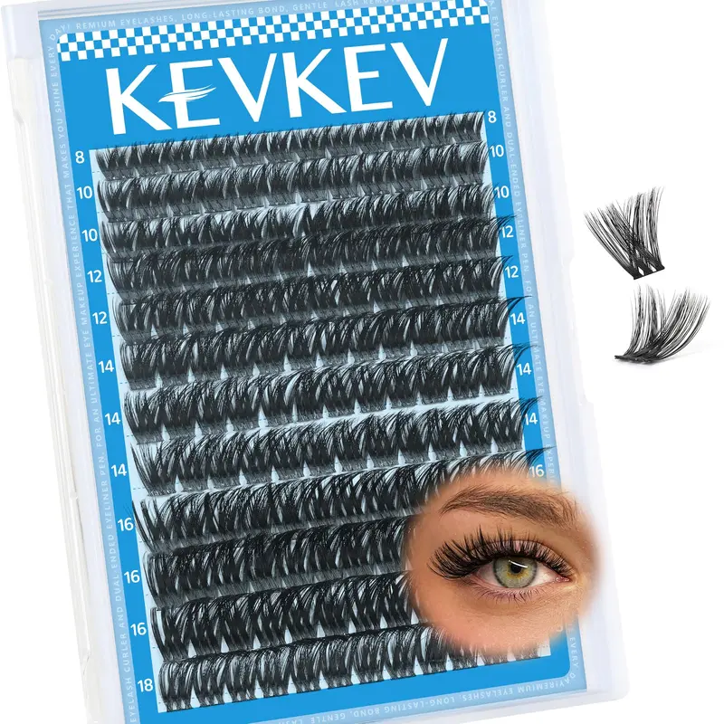 KEVKEV Lash Clusters — 144 Pcs Cils en Clusters Wispy Naturels, Longueurs 8–18 mm, Bande Fine, Mix Cirrus