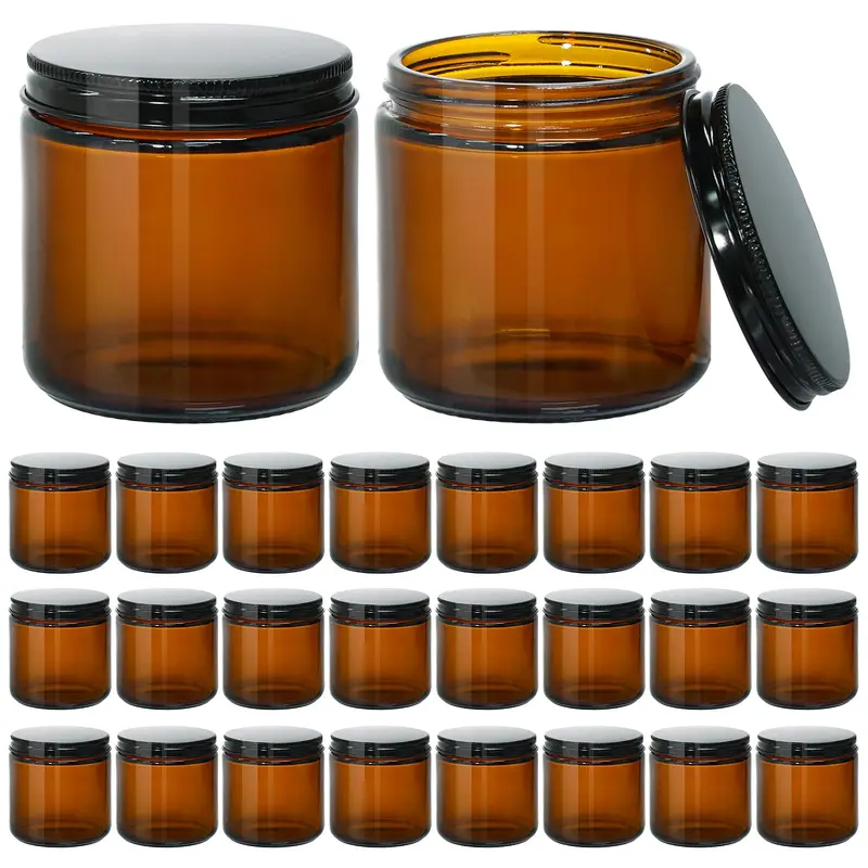 KEYWING - 6 bocaux en verre ambré 4 oz avec couvercles noirs – Contenants polyvalents pour bougies et cosmétiques