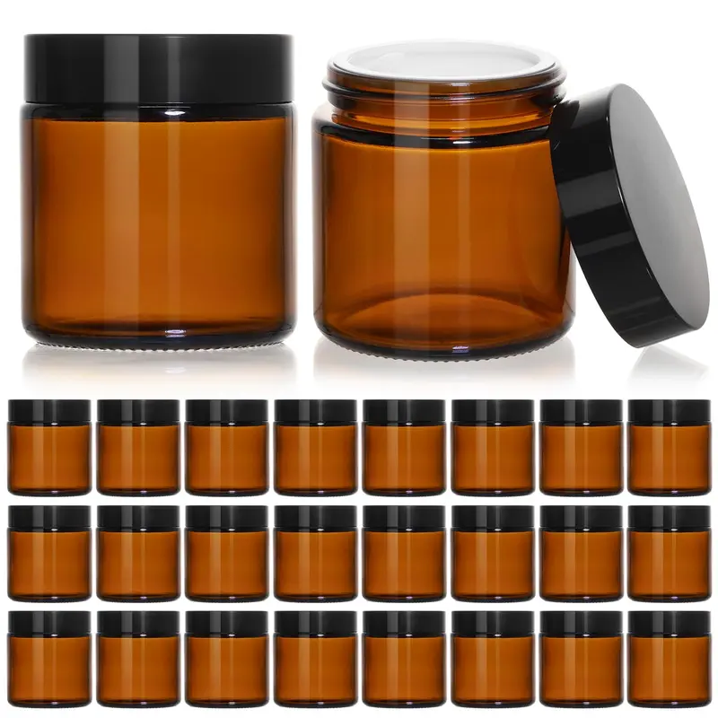 KEYWING Bocaux en Verre Ambré 120 ml avec Couvercles Noirs – Pack de 24 Contenants Cosmétiques