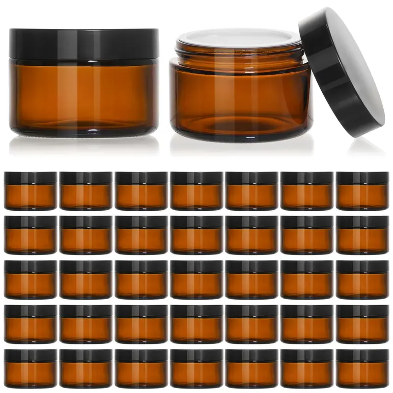 KEYWING Bocaux en Verre Ambré 1oz avec Couvercles Noirs — Lot de 36 pour Crèmes, Lotions et Pommades