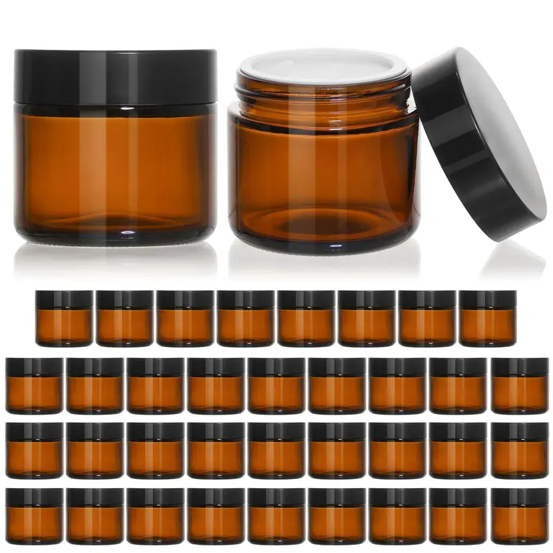 KEYWING – Lot de 35 pots en verre ambré 2 oz avec couvercles noirs et joints intérieurs