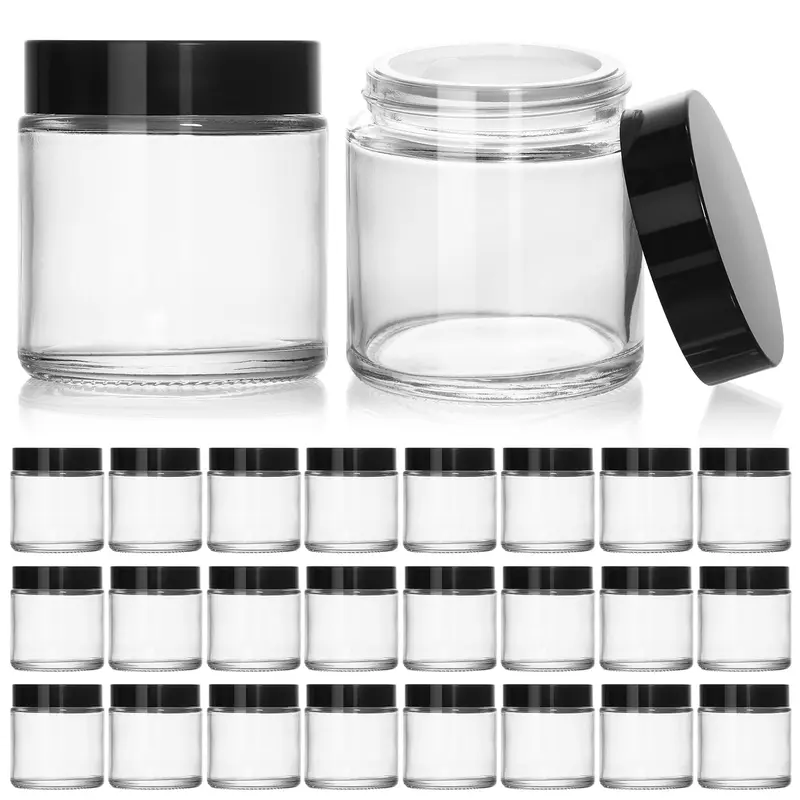 KEYWING Pots en verre 4oz – Lot de 24, Contenants cosmétiques avec bouchon noir et doublure intérieure