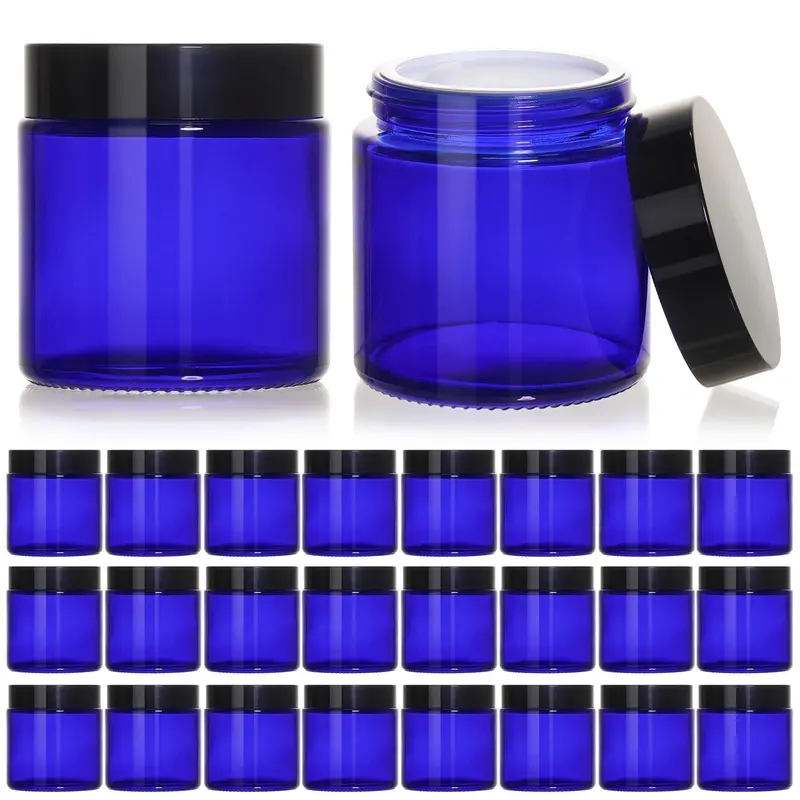 KEYWING Pots Verre Bleu 4oz – Couvercle Noir, Pack 24