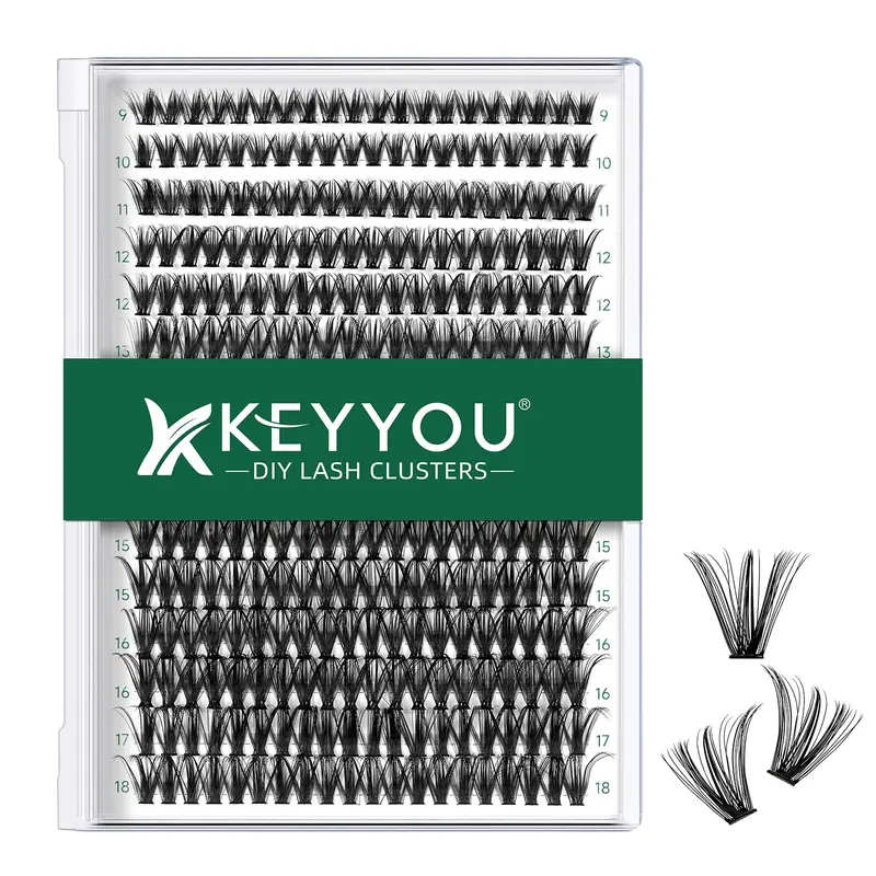 KEYYOU Groupes de cils 300 pièces – Cils individuels 40D, 0,07C, Mélange 9–18